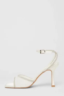 Quiz Bridal White Lace Diamante Heeled Sandal Sale