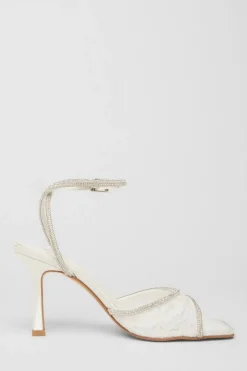 Quiz Bridal White Lace Diamante Heeled Sandal Sale