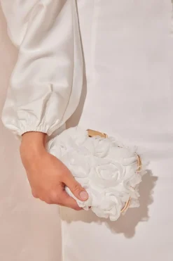 Quiz Bridal Organza Rose Box Bag White Outlet