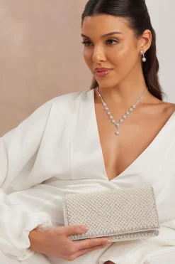 Quiz Bridal White Pearl Embellished Clutch Bag Discount