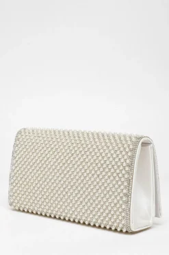 Quiz Bridal White Pearl Embellished Clutch Bag Discount