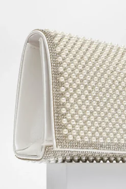 Quiz Bridal White Pearl Embellished Clutch Bag Discount