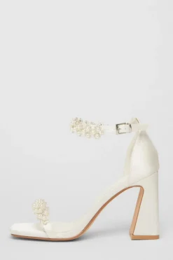 Quiz Bridal White Satin Block Heels Online