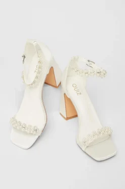 Quiz Bridal White Satin Block Heels Online