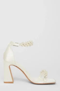 Quiz Bridal White Satin Block Heels Online
