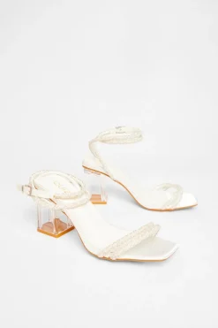 Quiz Bridal Wide Fit White Block Heel Sandals Online