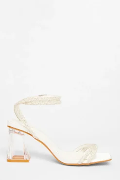 Quiz Bridal Wide Fit White Block Heel Sandals Online