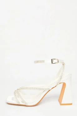 Quiz Bridal Wide Fit White Diamante Block Heels Online