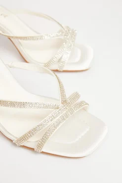 Quiz Bridal Wide Fit White Diamante Block Heels Online