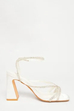 Quiz Bridal Wide Fit White Diamante Block Heels Online