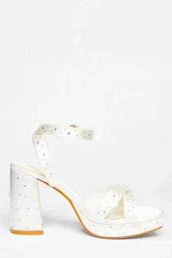 Quiz Bridal Wide Fit White Diamante Platform Heels Sale