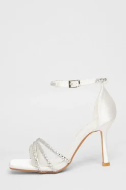 Quiz Bridal Wide Fit White Diamante Heels Outlet