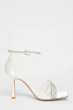 Quiz Bridal Wide Fit White Diamante Heels Outlet