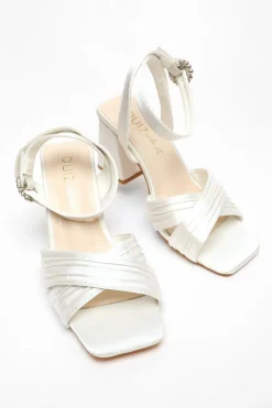 Quiz Bridal Wide Fit White Satin Block Heel Sandals Online