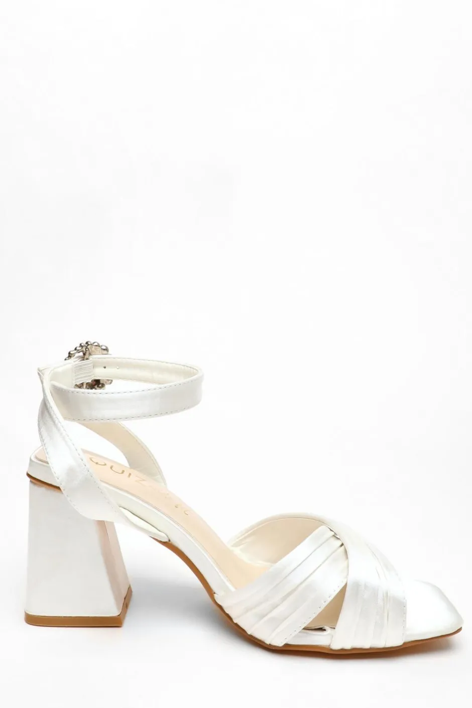 Quiz Bridal Wide Fit White Satin Block Heel Sandals Online