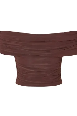 Quiz Bardot Crop Top Brown Sale