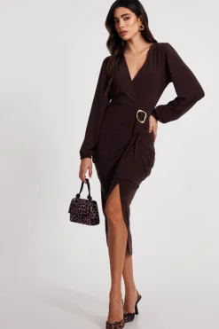 Quiz Brown Buckle Detail Midi Dress Outlet