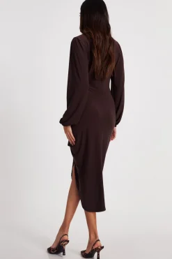 Quiz Brown Buckle Detail Midi Dress Outlet