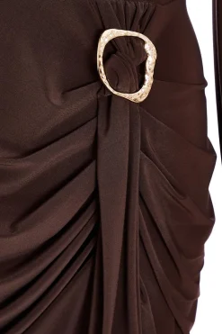 Quiz Brown Buckle Detail Midi Dress Outlet