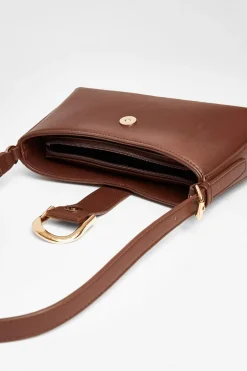 Quiz Buckle Detail Shoulder Bag Brown Hot