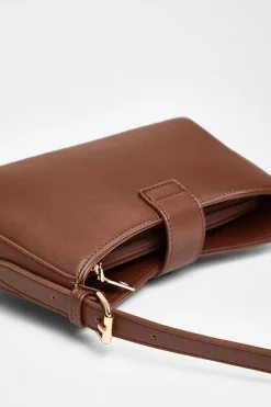Quiz Buckle Detail Shoulder Bag Brown Hot