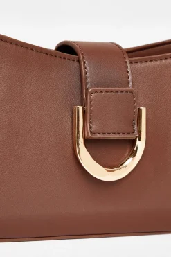 Quiz Buckle Detail Shoulder Bag Brown Hot