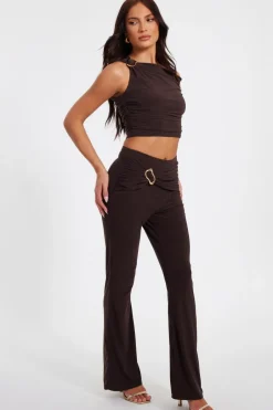 Quiz Buckle Detail Trousers Brown Sale