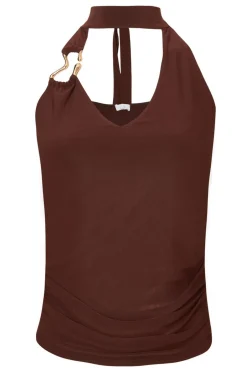 Quiz Brown Buckle Halter Neck Top Online