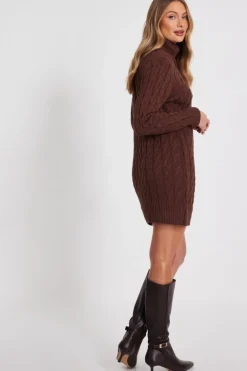 Quiz Brown Cable Knit Jumper Dress Discount