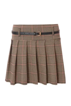 Quiz Checked Mini Skirt Brown Clearance