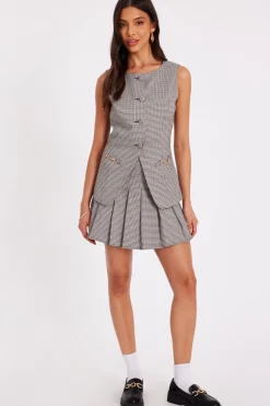Quiz Brown Checked Waistcoat Hot