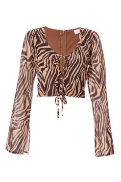 Quiz Brown Chiffon Tiger Print Top Hot