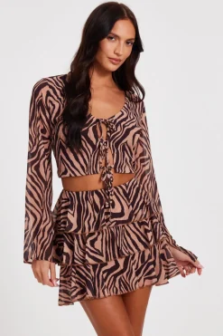 Quiz Brown Chiffon Tiger Print Skirt Hot
