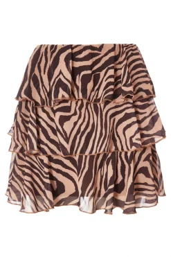 Quiz Brown Chiffon Tiger Print Skirt Hot
