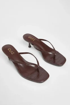 Quiz Croc Toe Post Heels Brown Online