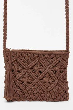 Quiz Crochet Cross Body Bag Brown Sale