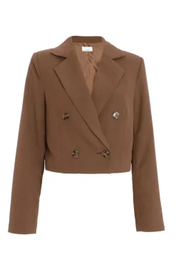 Quiz Cropped Tailored Blazer Brown Hot
