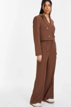 Quiz Cropped Tailored Blazer Brown Hot