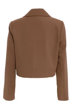 Quiz Cropped Tailored Blazer Brown Hot
