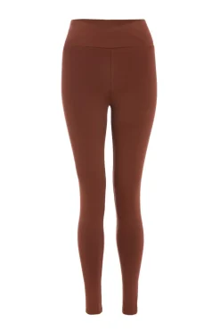 Quiz Crossover Waist Leggings Brown Outlet