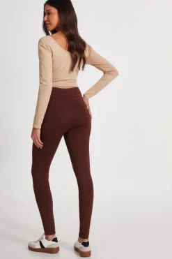 Quiz Crossover Waist Leggings Brown Outlet