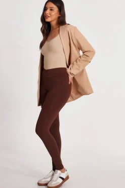 Quiz Crossover Waist Leggings Brown Outlet