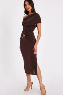 Quiz Brown Drop Sleeve Buckle Midaxi Dress Outlet