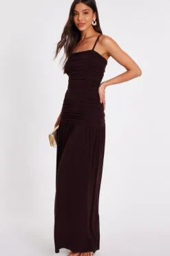 Quiz Brown Drop Waist Maxi Dress Outlet