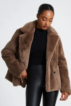 Quiz Brown Faux Fur Jacket Discount