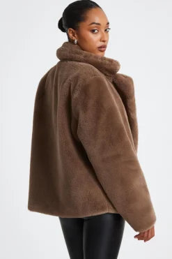 Quiz Brown Faux Fur Jacket Discount