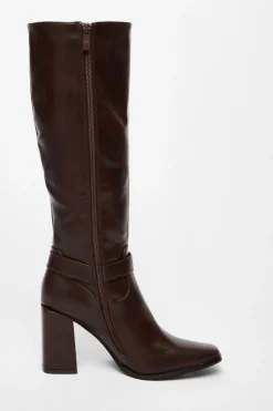 Quiz Faux Leather Knee High Boots Brown New
