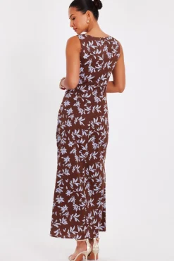 Quiz Brown Floral Midaxi Dress Clearance