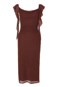 Quiz Frill Midi Dress Brown
