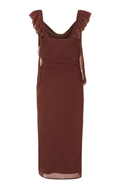 Quiz Frill Midi Dress Brown